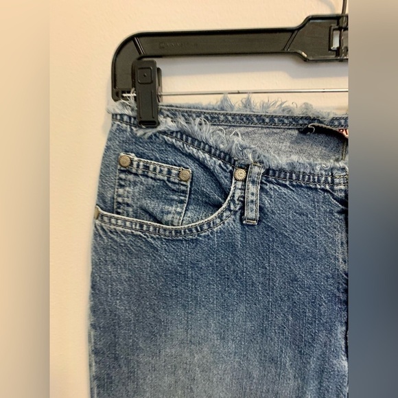 Y2K VTG Paris Blues Low Rise Jean Flare Fray No Waistband Light Medium Wash 2000 - Picture 6 of 15